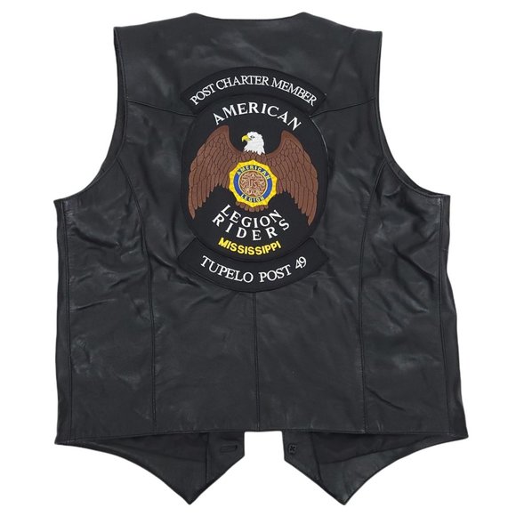 Cripple Creek Biker Motorcycle Vest Mens M Black Leather American Legion Lined - Picture 2 of 9